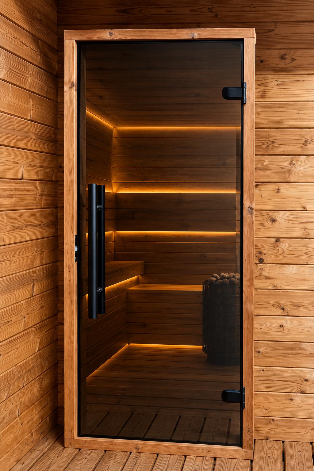 Grey glass sauna door