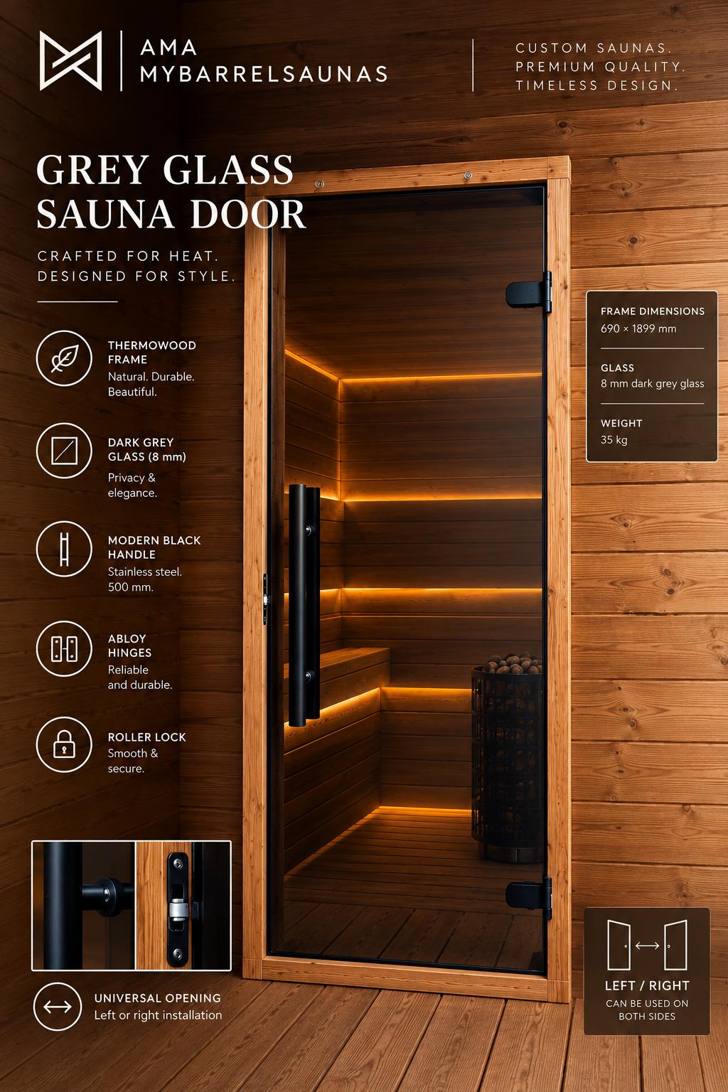 Grey glass sauna door